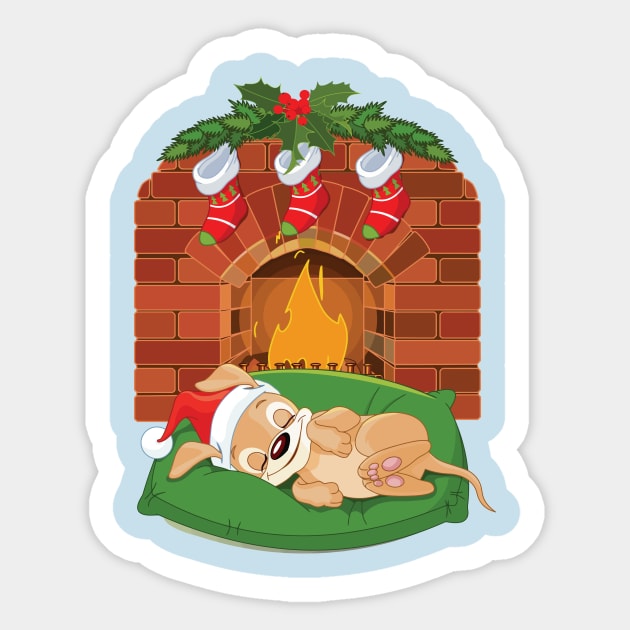 Christmas Puppy Near Fireplace Sticker by DogsandCats